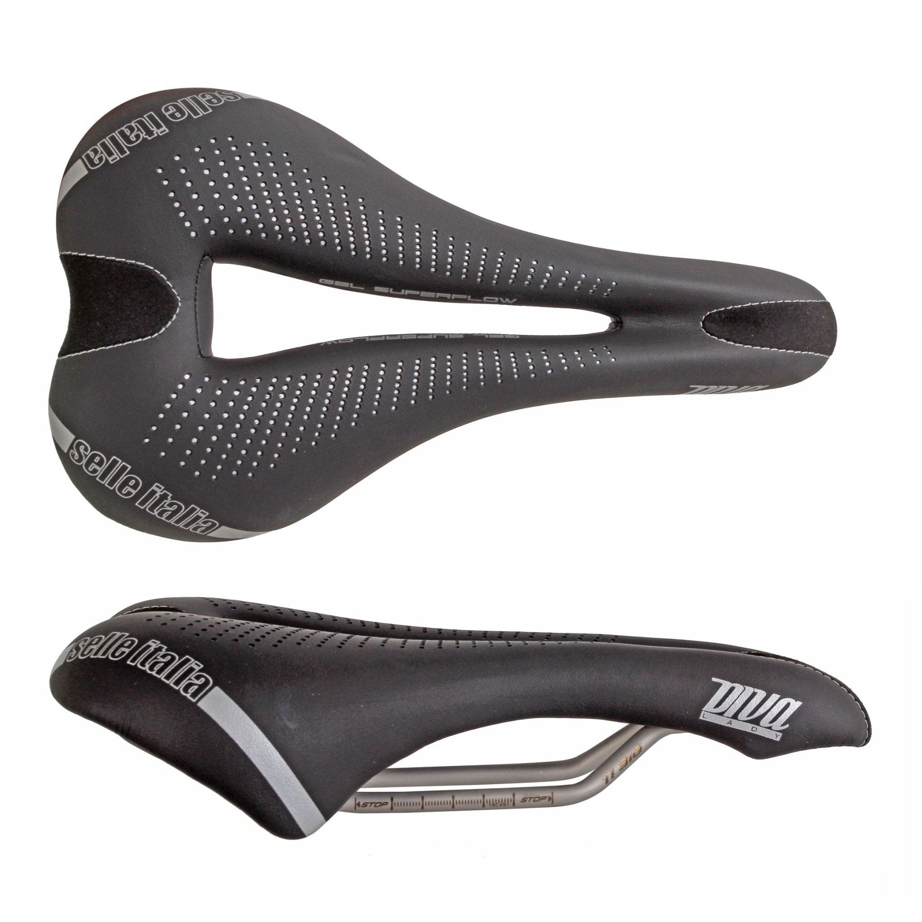 Diva Gel Flow Saddle L , L3, Ti 316 Rail - Black - T3 Endurance Sports