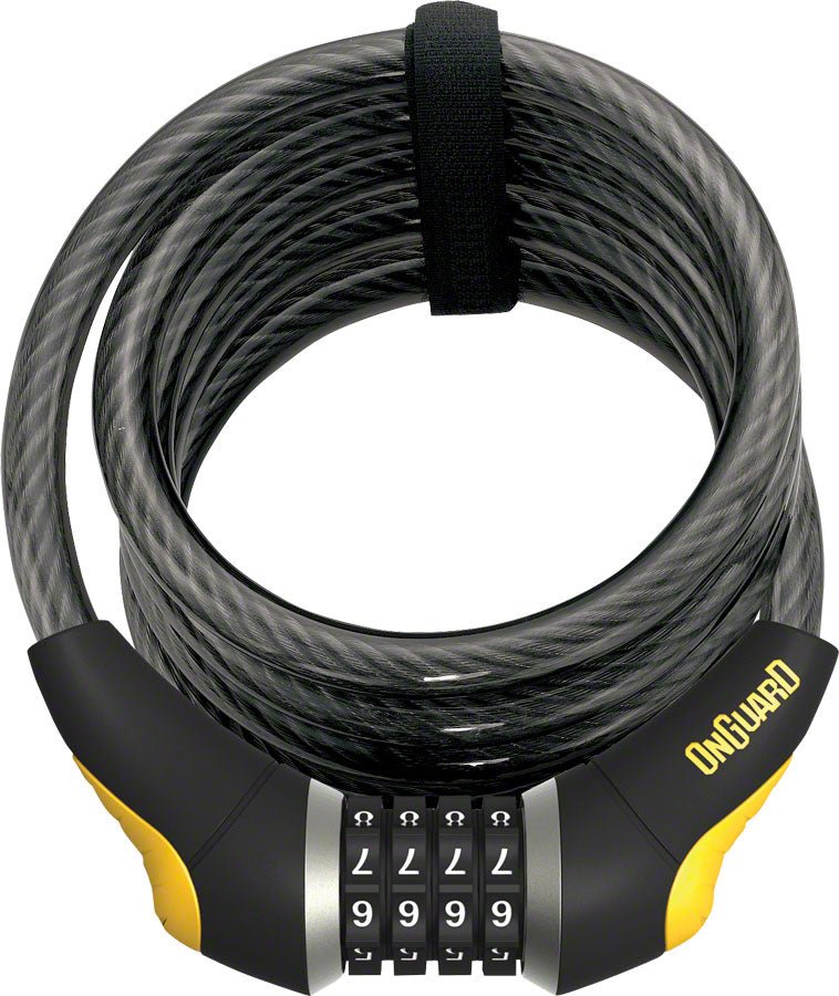 Doberman Combo Cable Lock: 6' x 12mm, Gray/Black/Yellow - T3 Endurance Sports